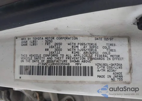 1997 Toyota 4Runner Sr5 V6 Limited from USA, damaged, VIN JT3GN87R8V0035948